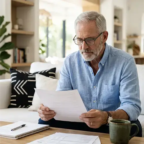 A property manager reviewing a homeowner statement after a cancellation